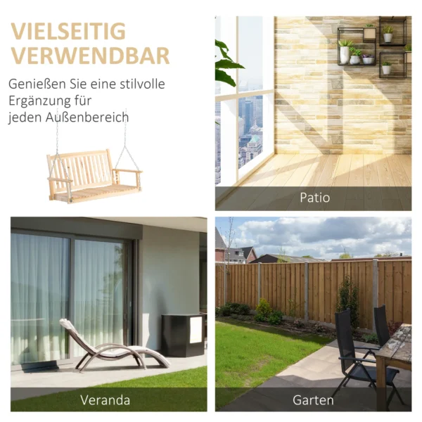 Tuinschommel voor 2 personen, schommelbank van massief hout, hangbank voor patio terras achtertuin, 117 x 69 x 60 cm, rustiek ontwerp 8