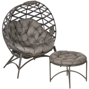 Tuinstoel 2 delige set 118 x 75 x 142 cm opvouwbare zitmand belastbare poten 2 in 1 kruk bijzettafel staal zand 1