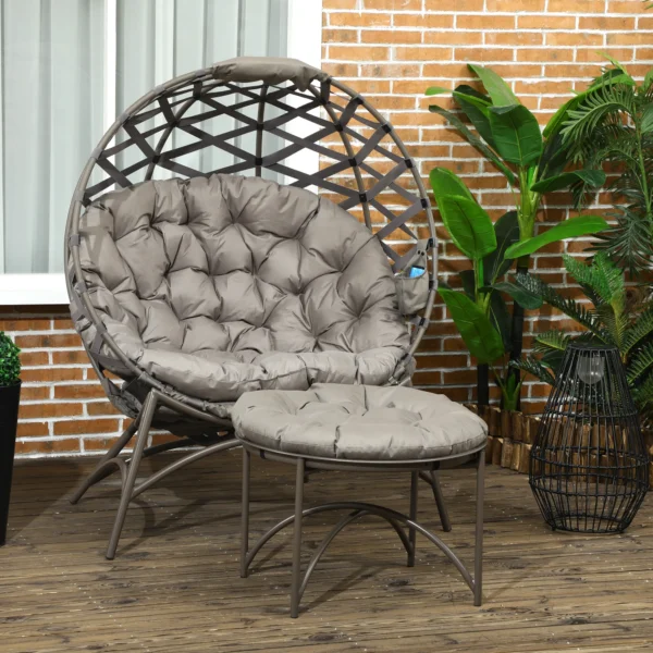 Tuinstoel 2 delige set 118 x 75 x 142 cm opvouwbare zitmand belastbare poten 2 in 1 kruk bijzettafel staal zand 2
