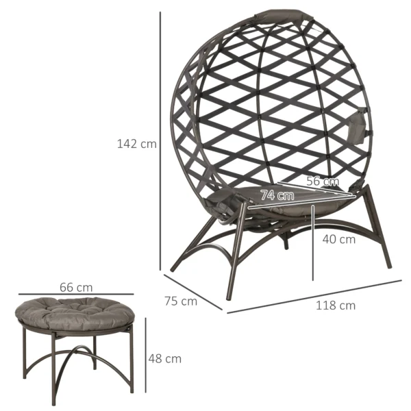 Tuinstoel 2 delige set 118 x 75 x 142 cm opvouwbare zitmand belastbare poten 2 in 1 kruk bijzettafel staal zand 4