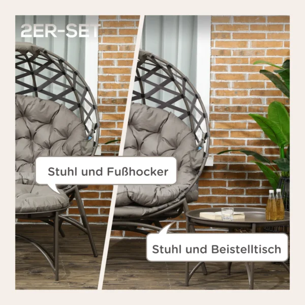 Tuinstoel 2 delige set 118 x 75 x 142 cm opvouwbare zitmand belastbare poten 2 in 1 kruk bijzettafel staal zand 5