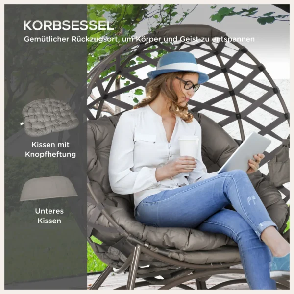 Tuinstoel 2 delige set 118 x 75 x 142 cm opvouwbare zitmand belastbare poten 2 in 1 kruk bijzettafel staal zand 6