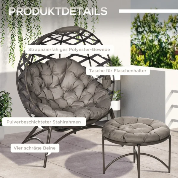 Tuinstoel 2 delige set 118 x 75 x 142 cm opvouwbare zitmand belastbare poten 2 in 1 kruk bijzettafel staal zand 8