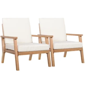 Tuinstoelen 2 delige set comfortabele tuinstoelen met kussens, gemaakt van populierenhout, voor balkon & tuin, 66x77,5x74,5 cm 1