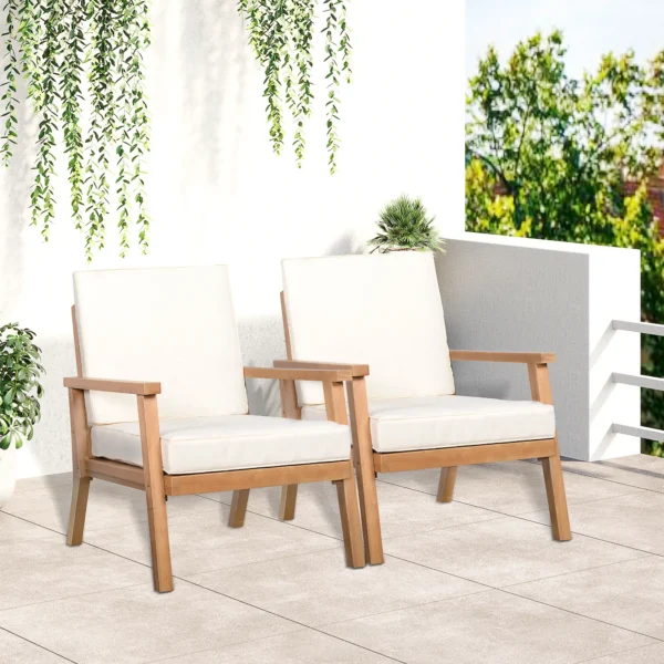 Tuinstoelen 2 delige set comfortabele tuinstoelen met kussens, gemaakt van populierenhout, voor balkon & tuin, 66x77,5x74,5 cm 2
