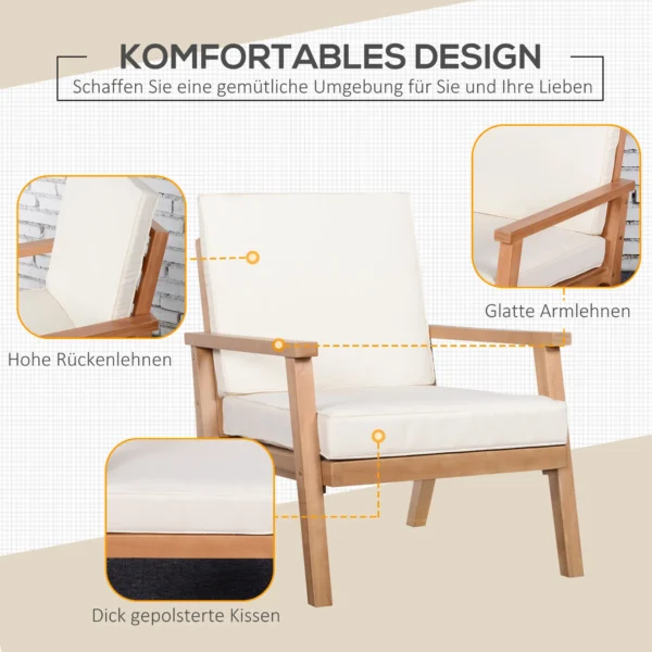 Tuinstoelen 2 delige set comfortabele tuinstoelen met kussens, gemaakt van populierenhout, voor balkon & tuin, 66x77,5x74,5 cm 6
