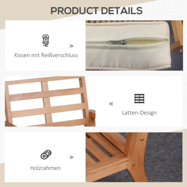 Tuinstoelen 2 delige set comfortabele tuinstoelen met kussens, gemaakt van populierenhout, voor balkon & tuin, 66x77,5x74,5 cm 7