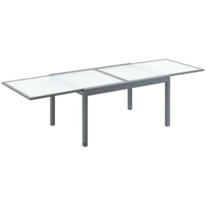 Tuintafel eettafel met gehard glazen blad 160 210 cm uitschuifbaar, aluminium, rechthoekig, grijs wit voor balkon & tuinmeubilair 1