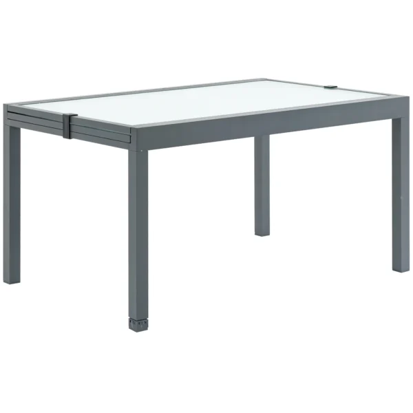 Tuintafel eettafel met gehard glazen blad 160 210 cm uitschuifbaar, aluminium, rechthoekig, grijs wit voor balkon & tuinmeubilair 10