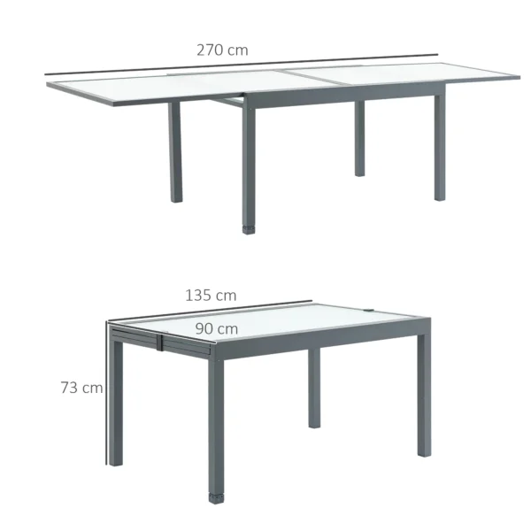 Tuintafel eettafel met gehard glazen blad 160 210 cm uitschuifbaar, aluminium, rechthoekig, grijs wit voor balkon & tuinmeubilair 4