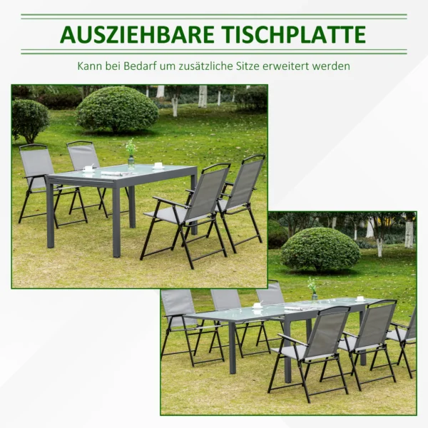 Tuintafel eettafel met gehard glazen blad 160 210 cm uitschuifbaar, aluminium, rechthoekig, grijs wit voor balkon & tuinmeubilair 5