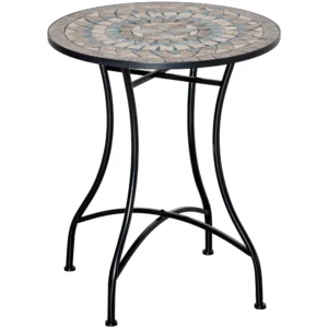 Tuintafel mozaïektafel rond bistrotafel met keramiek mozaïekplaat in groen beige wit Ø60cm voor tuin balkon terras 1