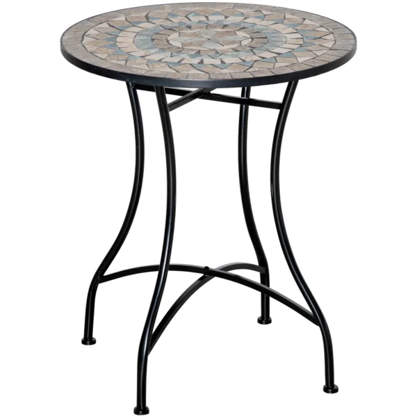 Tuintafel mozaïektafel rond bistrotafel met keramiek mozaïekplaat in groen beige wit Ø60cm voor tuin balkon terras 1