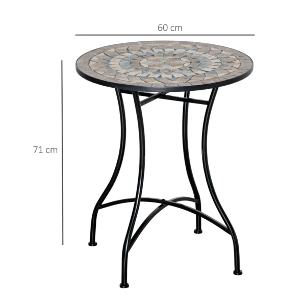 Tuintafel mozaïektafel rond bistrotafel met keramiek mozaïekplaat in groen beige wit Ø60cm voor tuin balkon terras 4