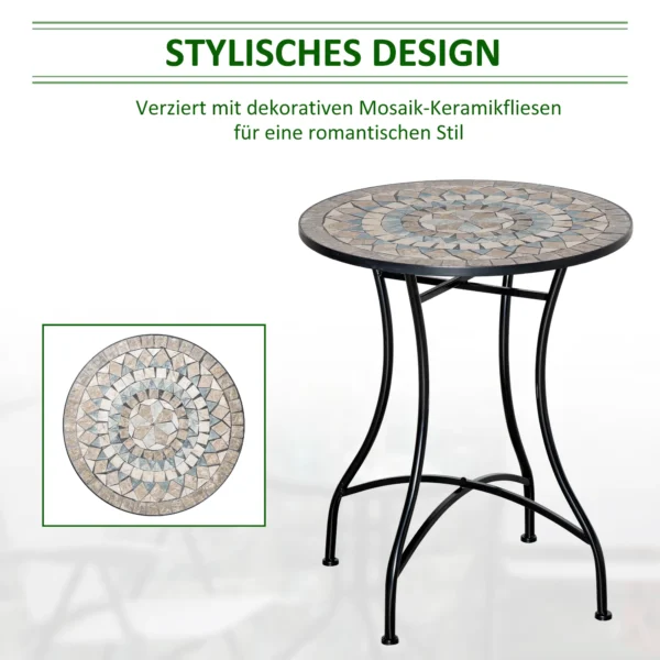 Tuintafel mozaïektafel rond bistrotafel met keramiek mozaïekplaat in groen beige wit Ø60cm voor tuin balkon terras 5