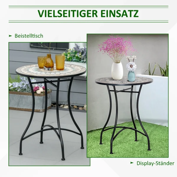 Tuintafel mozaïektafel rond bistrotafel met keramiek mozaïekplaat in groen beige wit Ø60cm voor tuin balkon terras 6