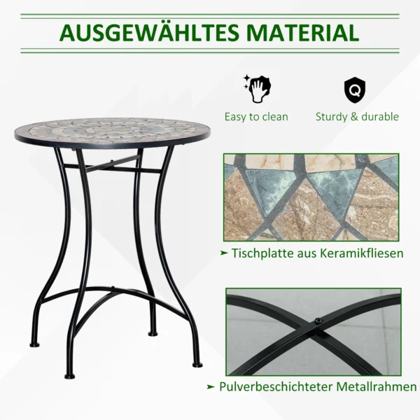 Tuintafel mozaïektafel rond bistrotafel met keramiek mozaïekplaat in groen beige wit Ø60cm voor tuin balkon terras 7