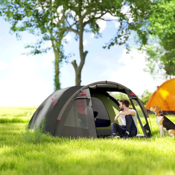 Tunnel tent voor 4 personen licht, stabiel waterdicht uv 50+ camping tent met luifel dubbele deur venster, grondzeil familie tent met 3000mm waterkolom tent voor camping reis trekking tuin 10