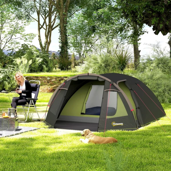 Tunnel tent voor 4 personen licht, stabiel waterdicht uv 50+ camping tent met luifel dubbele deur venster, grondzeil familie tent met 3000mm waterkolom tent voor camping reis trekking tuin 2