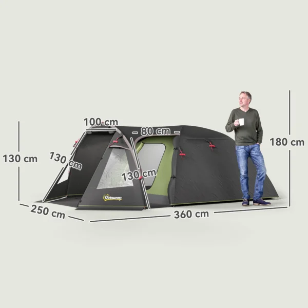 Tunnel tent voor 4 personen licht, stabiel waterdicht uv 50+ camping tent met luifel dubbele deur venster, grondzeil familie tent met 3000mm waterkolom tent voor camping reis trekking tuin 4