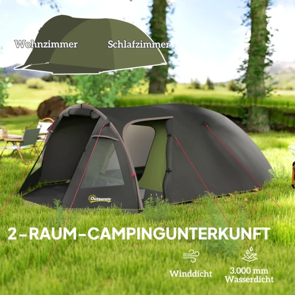 Tunnel tent voor 4 personen licht, stabiel waterdicht uv 50+ camping tent met luifel dubbele deur venster, grondzeil familie tent met 3000mm waterkolom tent voor camping reis trekking tuin 5