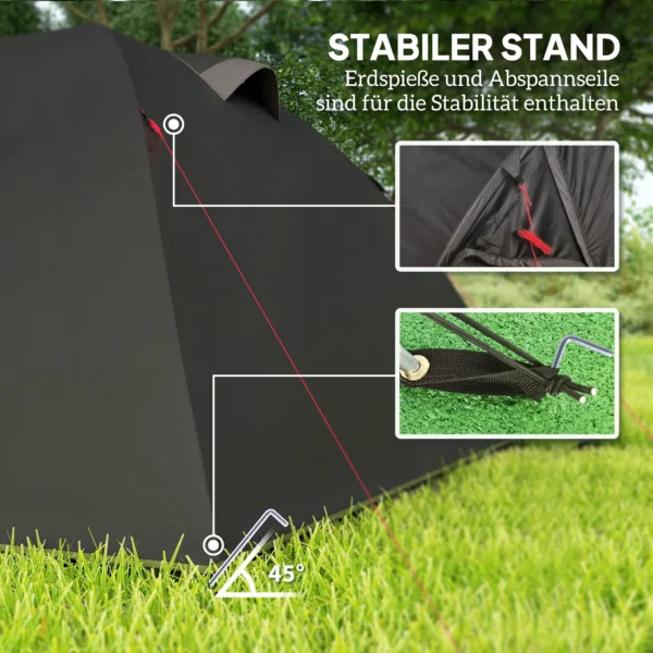 Tunnel tent voor 4 personen licht, stabiel waterdicht uv 50+ camping tent met luifel dubbele deur venster, grondzeil familie tent met 3000mm waterkolom tent voor camping reis trekking tuin 7