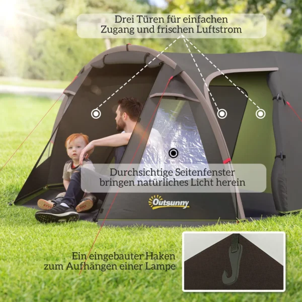 Tunnel tent voor 4 personen licht, stabiel waterdicht uv 50+ camping tent met luifel dubbele deur venster, grondzeil familie tent met 3000mm waterkolom tent voor camping reis trekking tuin 8