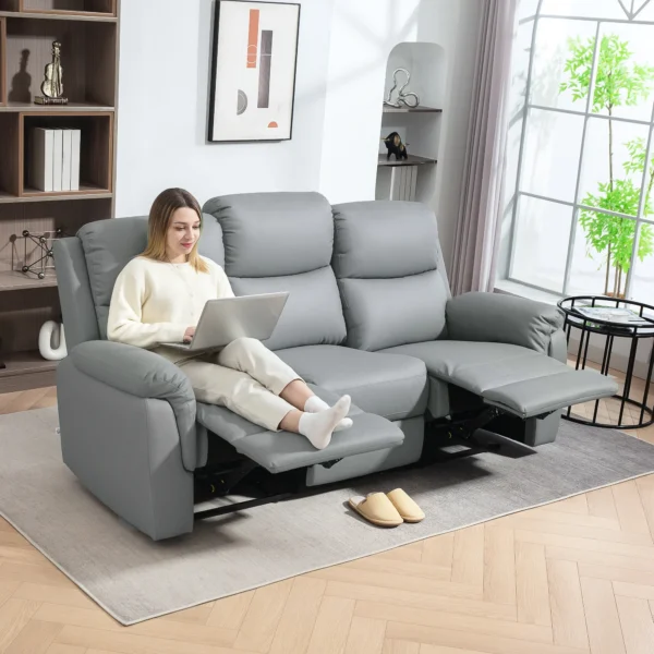 Tv fauteuil relaxfauteuil met ligfunctie, 3 zitsbank tv fauteuil met pocketvering, bioscoopstoel met dubbele ligstoel, voetensteun, snelle montage voor woonkamer, donkergrijs 2