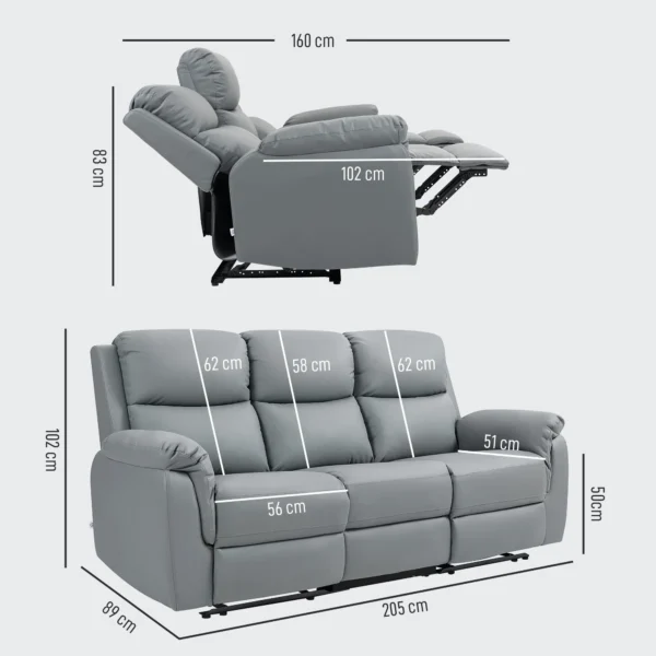 Tv fauteuil relaxfauteuil met ligfunctie, 3 zitsbank tv fauteuil met pocketvering, bioscoopstoel met dubbele ligstoel, voetensteun, snelle montage voor woonkamer, donkergrijs 4