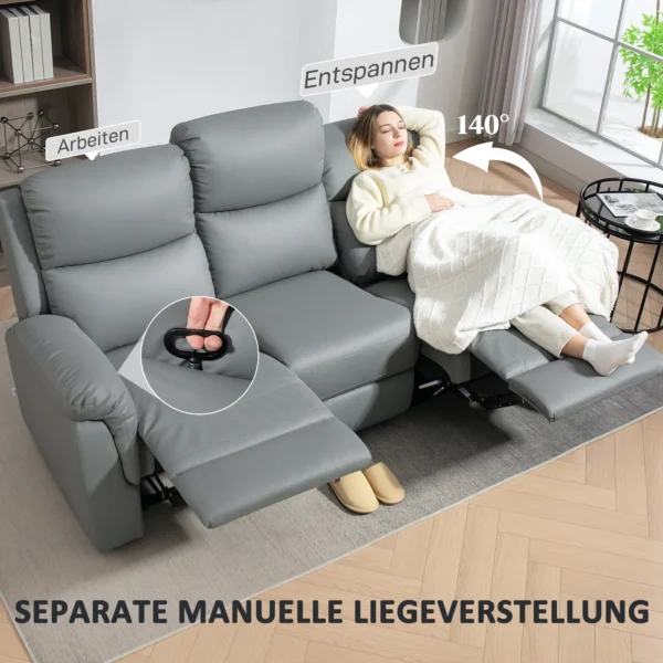 Tv fauteuil relaxfauteuil met ligfunctie, 3 zitsbank tv fauteuil met pocketvering, bioscoopstoel met dubbele ligstoel, voetensteun, snelle montage voor woonkamer, donkergrijs 5