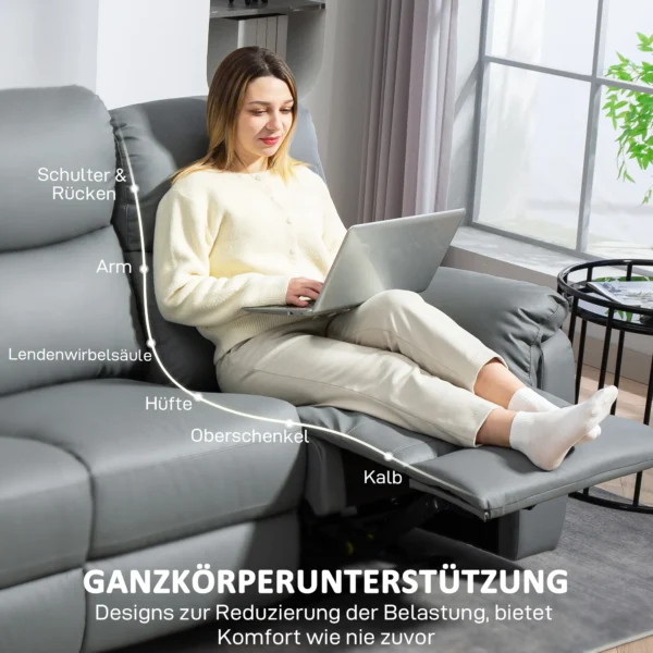 Tv fauteuil relaxfauteuil met ligfunctie, 3 zitsbank tv fauteuil met pocketvering, bioscoopstoel met dubbele ligstoel, voetensteun, snelle montage voor woonkamer, donkergrijs 8