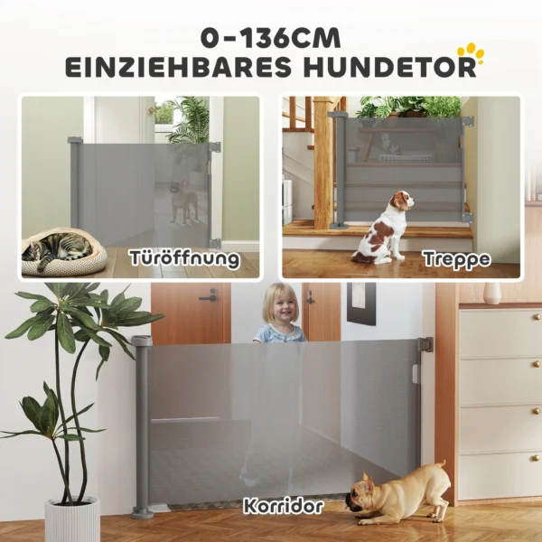 Uitschuifbaar trapbeschermingshek 0 136cm 87 cm hoog deurbeschermingshek trapbeschermingsrooster afscheidingshek traphek voor huisdieren deurhek beschermingshek geschikt voor trappen deuren binnen & buiten 5