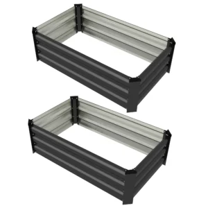 Verhoogd bed 2 delige set, plantenbak, bloembak, roestvrij bloempot, bloempot voor terras, balkon, verzinkt staal, donkergrijs, 100 x 60 x 30 cm 1