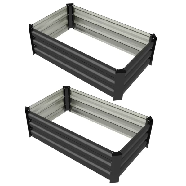 Verhoogd bed 2 delige set, plantenbak, bloembak, roestvrij bloempot, bloempot voor terras, balkon, verzinkt staal, donkergrijs, 100 x 60 x 30 cm 1