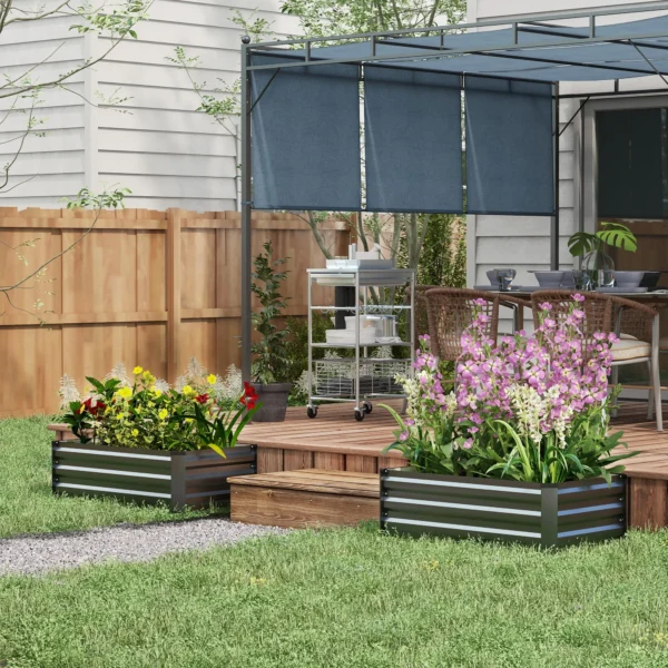 Verhoogd bed 2 delige set, plantenbak, bloembak, roestvrij bloempot, bloempot voor terras, balkon, verzinkt staal, donkergrijs, 100 x 60 x 30 cm 2