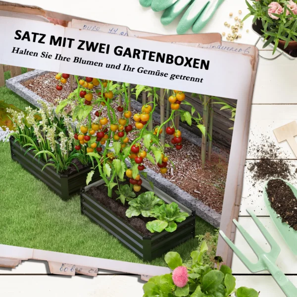 Verhoogd bed 2 delige set, plantenbak, bloembak, roestvrij bloempot, bloempot voor terras, balkon, verzinkt staal, donkergrijs, 100 x 60 x 30 cm 5