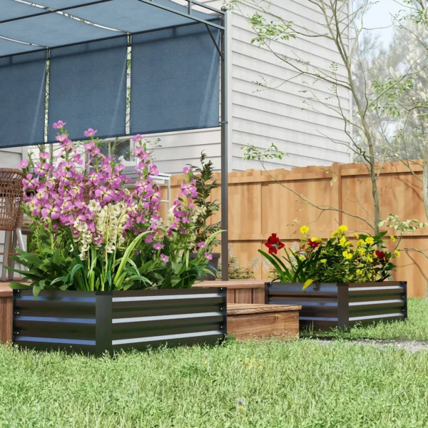 Verhoogd bed 2 delige set, plantenbak, bloembak, roestvrij bloempot, bloempot voor terras, balkon, verzinkt staal, donkergrijs, 100 x 60 x 30 cm 9
