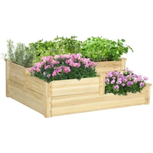 Verhoogd bed 3 traps plantenbed bloembak kruidenbed plantentrap gemaakt van sparrenhout in natuurlijke kleur voor tuin & balkon 1