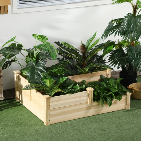 Verhoogd bed 3 traps plantenbed bloembak kruidenbed plantentrap gemaakt van sparrenhout in natuurlijke kleur voor tuin & balkon 2