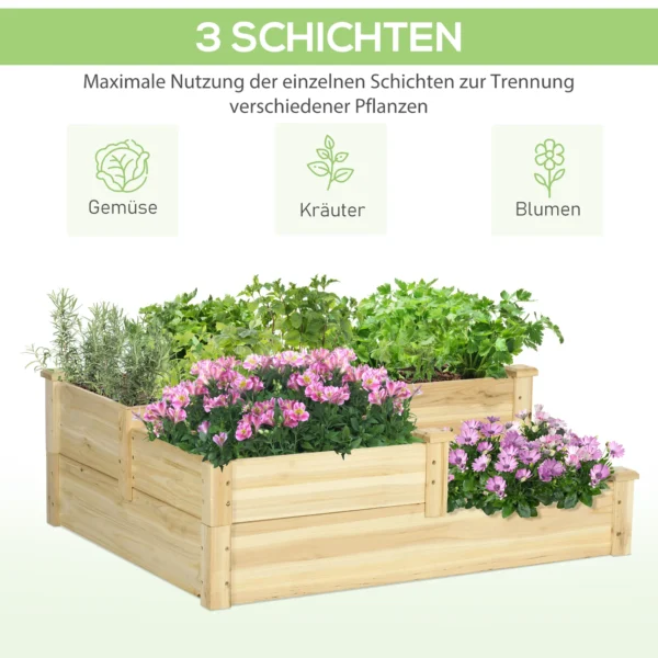 Verhoogd bed 3 traps plantenbed bloembak kruidenbed plantentrap gemaakt van sparrenhout in natuurlijke kleur voor tuin & balkon 5