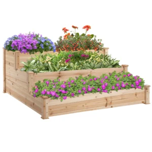 Verhoogd bed 3 traps plantenbed kruidenbed bloementrap voor balkon & tuin van natuurlijk sparrenhout 124x124x56 cm 1