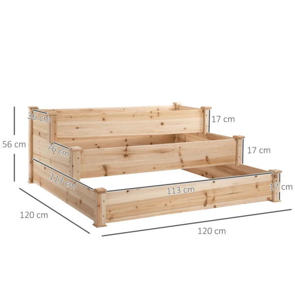 Verhoogd bed 3 traps plantenbed kruidenbed bloementrap voor balkon & tuin van natuurlijk sparrenhout 124x124x56 cm 4