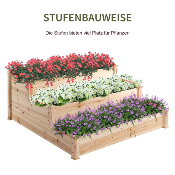 Verhoogd bed 3 traps plantenbed kruidenbed bloementrap voor balkon & tuin van natuurlijk sparrenhout 124x124x56 cm 5