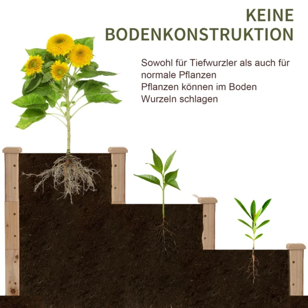 Verhoogd bed 3 traps plantenbed kruidenbed bloementrap voor balkon & tuin van natuurlijk sparrenhout 124x124x56 cm 6
