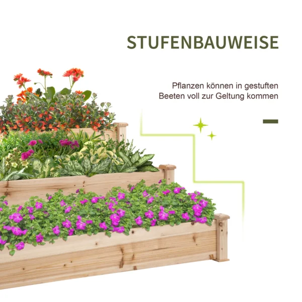 Verhoogd bed 3 traps plantenbed kruidenbed bloementrap voor balkon & tuin van natuurlijk sparrenhout 124x124x56 cm 8