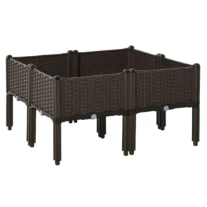 Verhoogd bloembed 4 delig plantenbak met afvoergaten rattan look diy bruin 40x40x44cm ideaal voor tuin en balkon 1