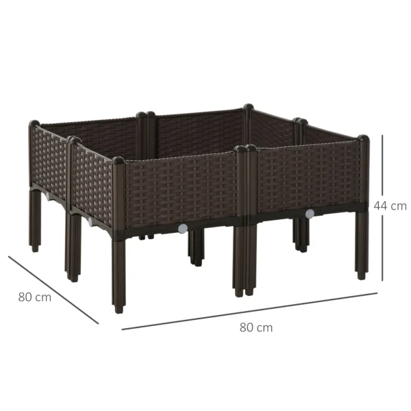 Verhoogd bloembed 4 delig plantenbak met afvoergaten rattan look diy bruin 40x40x44cm ideaal voor tuin en balkon 4
