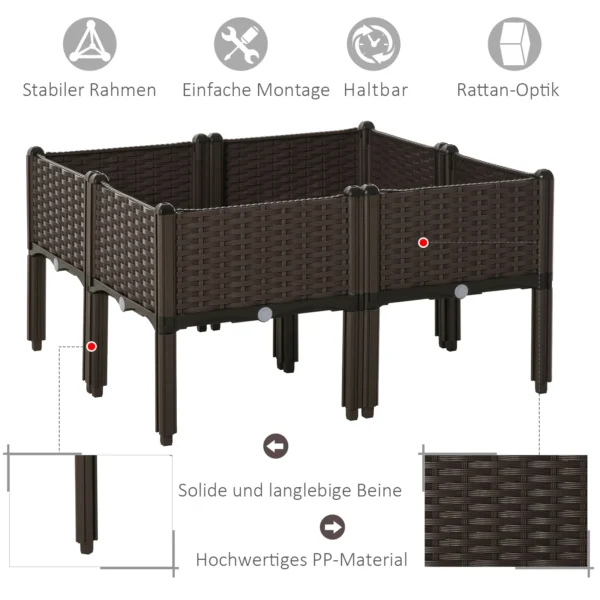 Verhoogd bloembed 4 delig plantenbak met afvoergaten rattan look diy bruin 40x40x44cm ideaal voor tuin en balkon 5