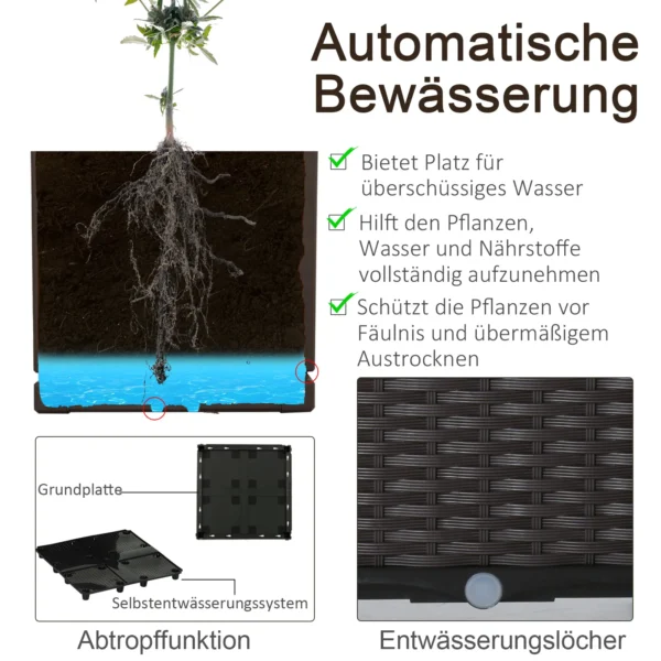 Verhoogd bloembed 4 delig plantenbak met afvoergaten rattan look diy bruin 40x40x44cm ideaal voor tuin en balkon 6