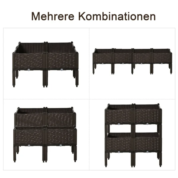 Verhoogd bloembed 4 delig plantenbak met afvoergaten rattan look diy bruin 40x40x44cm ideaal voor tuin en balkon 7